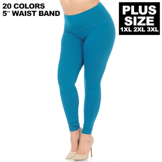 Plus Size Buttery Soft Solid Basic High Waisted Yoga Leggings 5 Inch Waist  Band Fits 1XL, 2XL, 3XL, Full Length With 20 Colors 