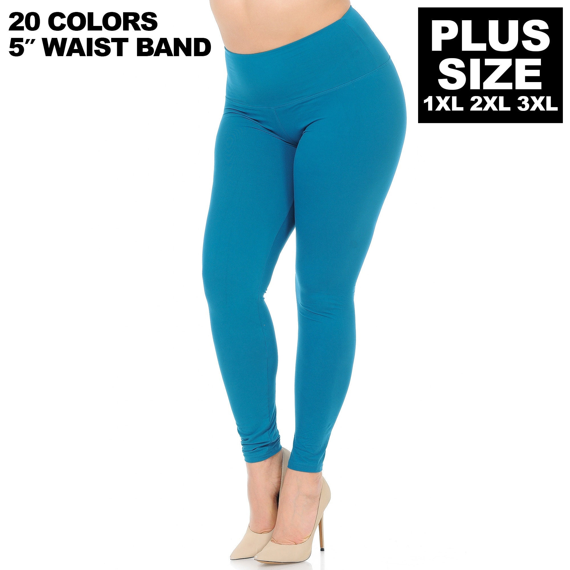 Plus Size Buttery Soft Solid Basic High Waisted Yoga Leggings 5 Inch Waist  Band Fits 1XL, 2XL, 3XL, Full Length With 20 Colors 