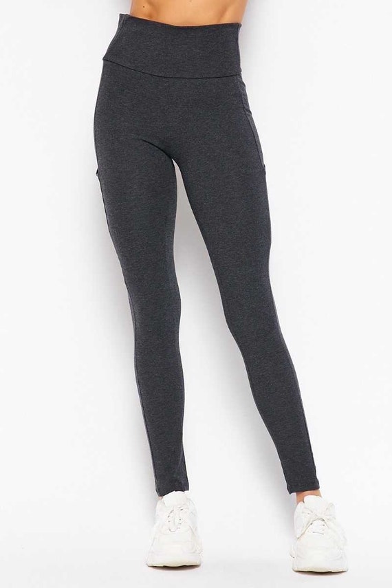 Premium High Waisted Cotton Sport Leggings, Sport, Activewear, Black,  Charcoal, Basic Thick Leggings, Leggings With Pockets 