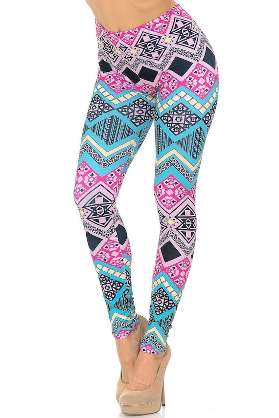 Tasty Tribal Leggings by USA Fashion™, Creamy Soft Leggings® Collection,  Geometric, Aztec, Blue and Pink, Digital Laser Print, 200 GSM -  Canada