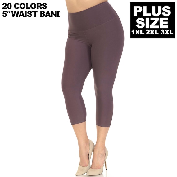 Plus Size Creamy Soft Basic Solid High Waisted Yoga Capris 5 Inch