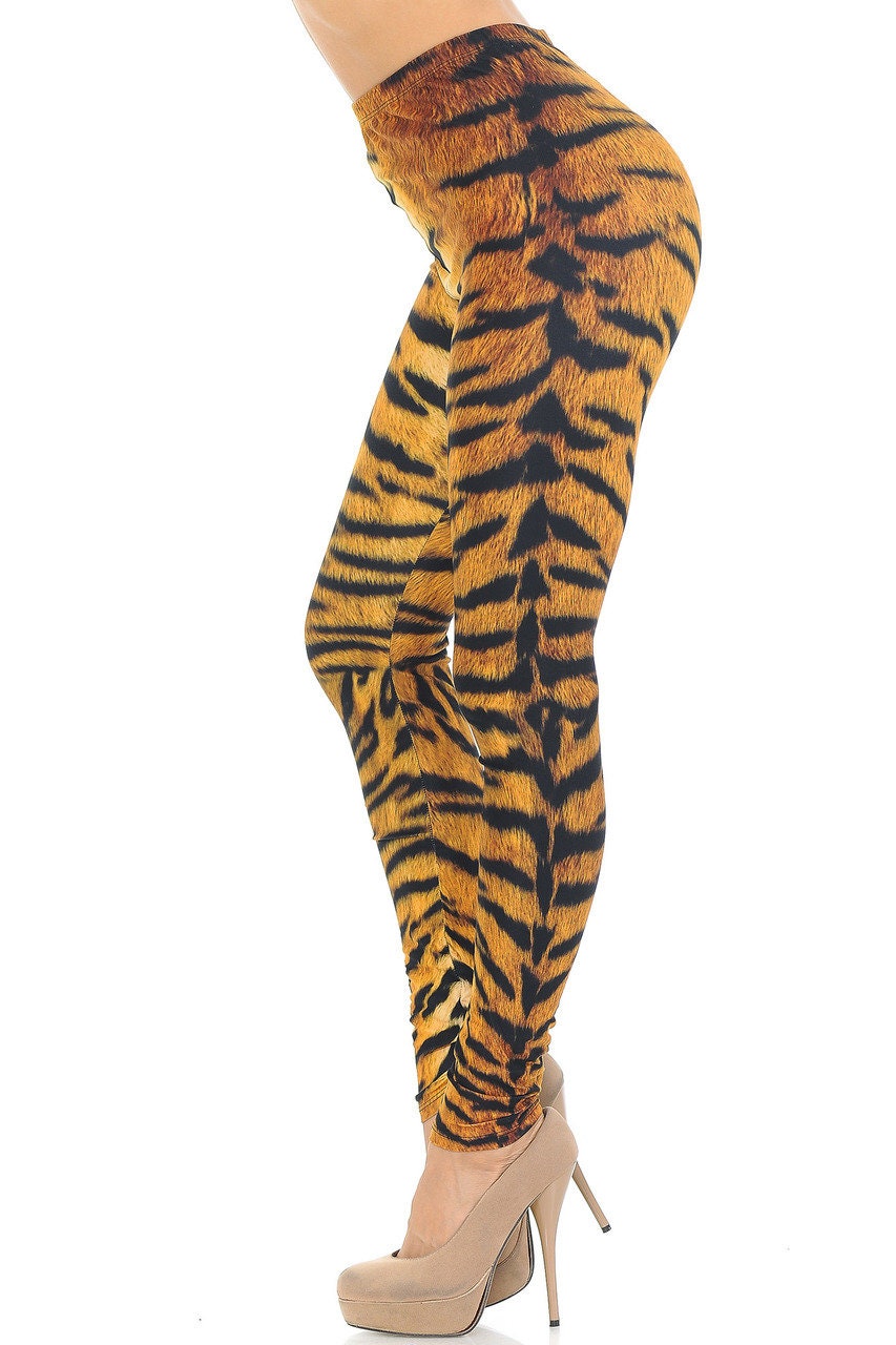 Creamy Soft Tiger Print Extra Plus Size Leggings - 3X-5X - USA