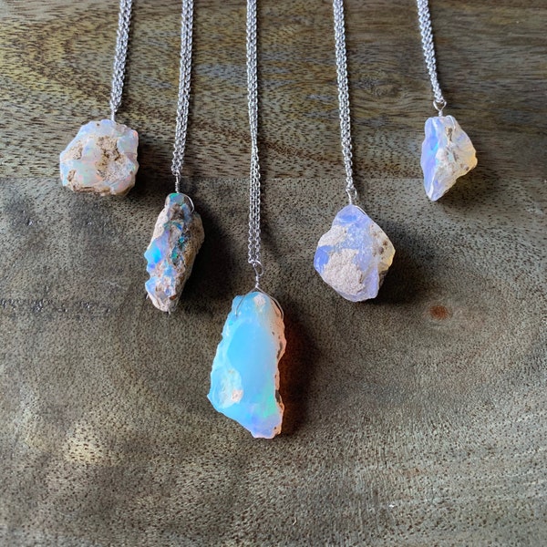 Raw Opal Necklace - Genuine - Jewellery - Natural Opal - Ethiopian Opal Necklace - Jewelry -Sterling Silver - Gift for her - Unique Gift