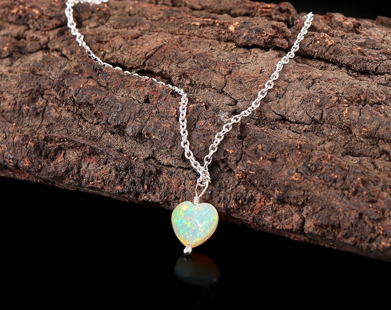 Genuine Opal Heart Necklace 1 3cts opal Jewellery Gift for Her