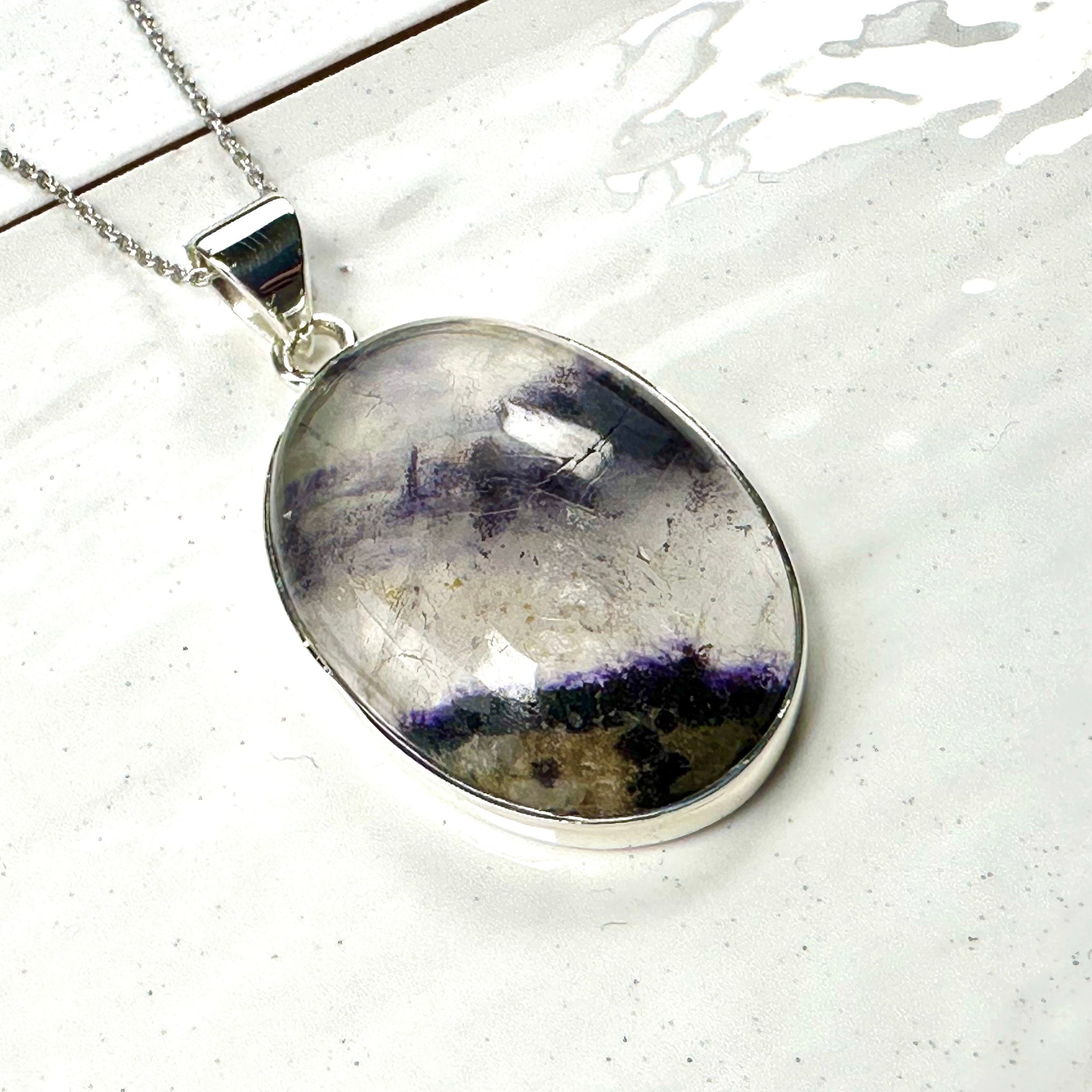 Blue John Pendant Genuine Blue John Jewellery Sterling Silver