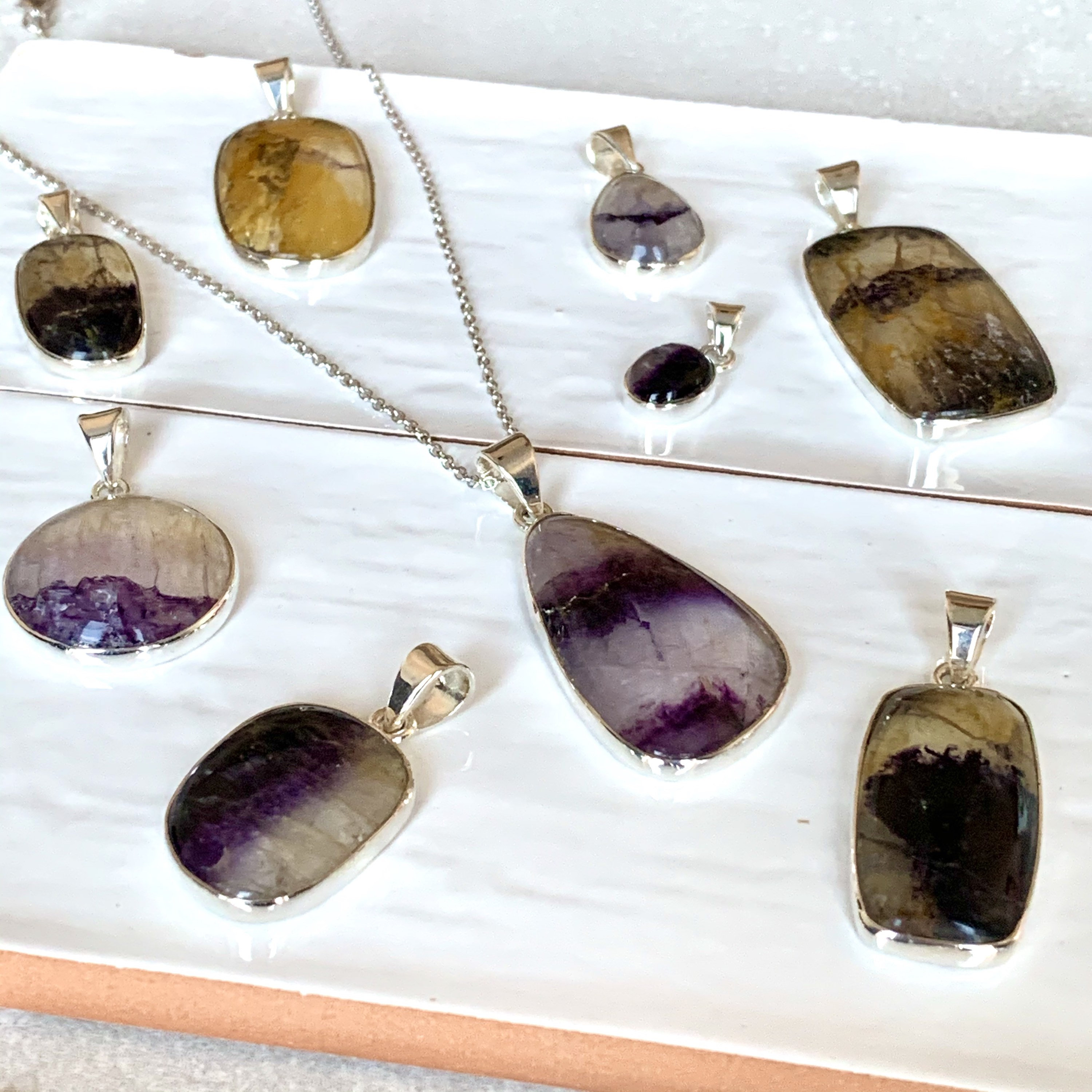 Blue john necklace silver deals