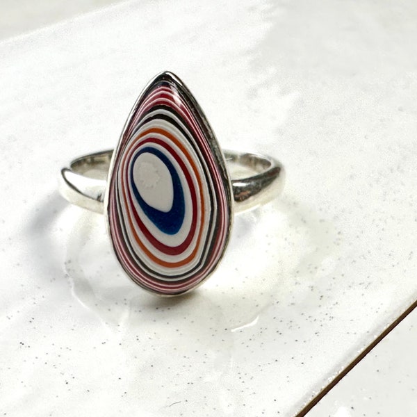 Fordite Ring - Colourful Jewellery - Unusal Ring - Fordite - Jewelry -Sterling Silver - Gift for her - Unique Gift-Ford