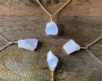 Raw Moonstone Necklace - Genuine - Jewellery - Natural Moonstone Pendant - Jewelry -Sterling Silver Chain - Gift for her - Unique Gift