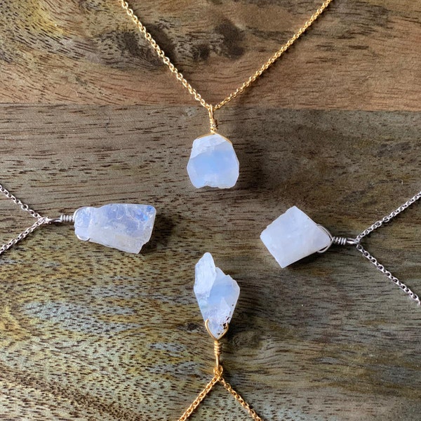 Raw Moonstone Necklace - Genuine - Jewellery - Natural Moonstone Pendant - Jewelry -Sterling Silver Chain - Gift for her - Unique Gift