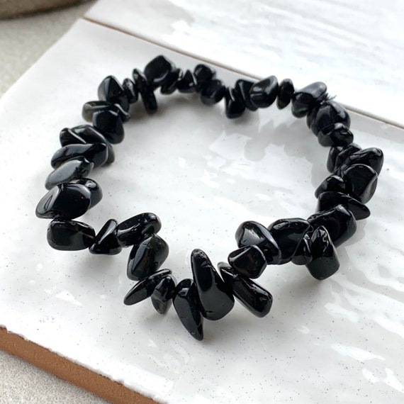 Black Obsidian Bracelet Stretchy Bracelet Gemstone Bracelet Real