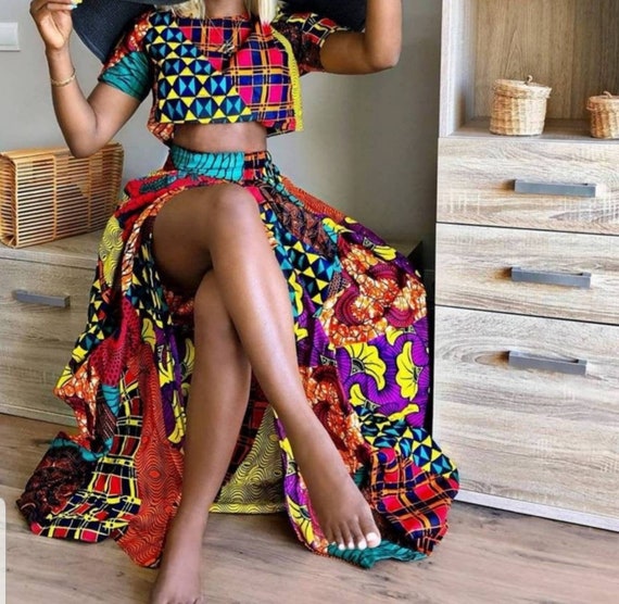 African women two piece clothings/ African print crop top and | Etsy