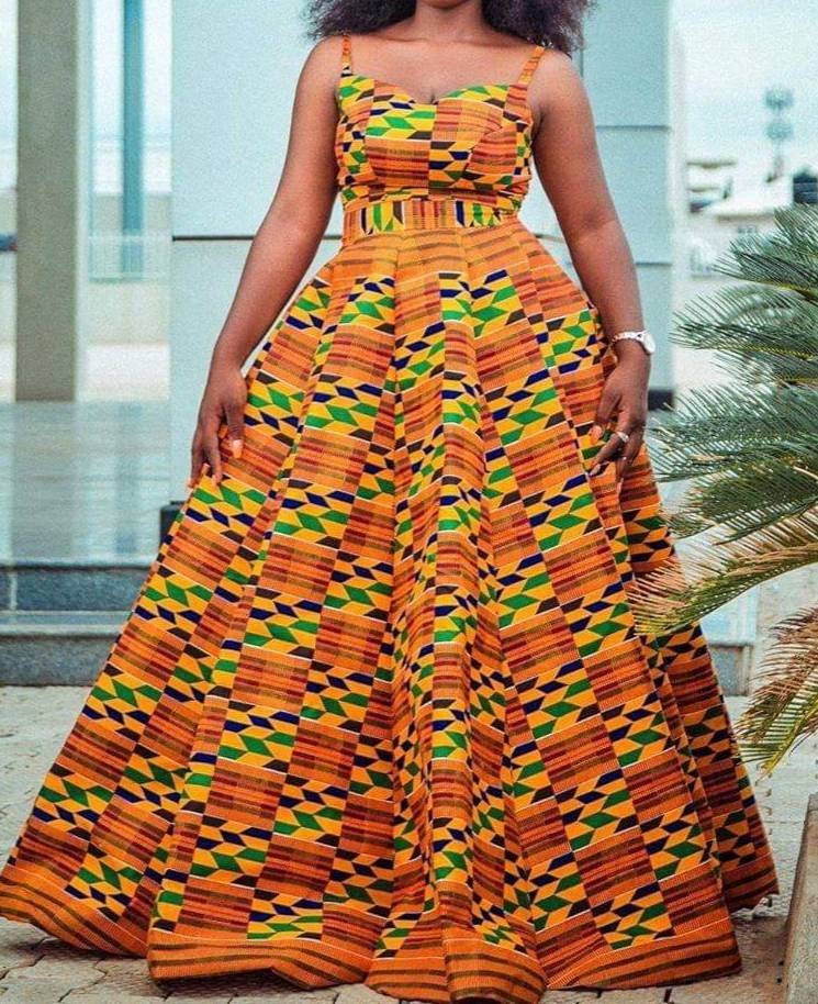Long African kente maxi dress/ghana clothing/african clothing Etsy