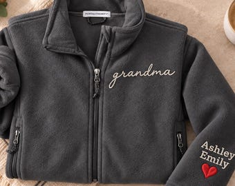 Custom Grandma Embroidered Fleece Jacket with Grandkids Names, Personalized Gigi Zip-Up Jacket, Mimi Birthday Gift, Nana Jacket