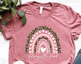 Be Kind Shirt For Women, Be Kind Shirt, Kindness Leopard Rainbow Shirt, Heart Rainbow Shirt, Women Graphic Tees, Be Kind Gift,Gift for Women