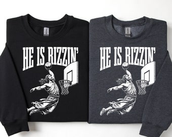 He Is Rizzin' Vintage 90s Sweatshirt, Funny Jesus Sweatshirt, Christian Easter Sweatshirt, Easter Gifts, Jesus Playing Basketball Sweatshirt