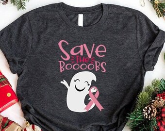 Breast Cancer Awareness Tee Shirt, Cute Ghost Shirt, Save The Boobs Oink Ribbon Shirt, October Shirt, Cancer Awareness Month, Cancer Gifts