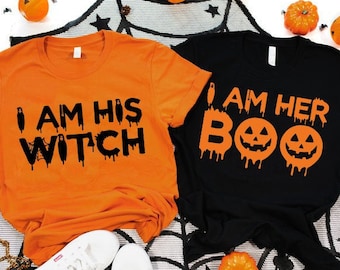 Halloween Couple Shirts, Halloween Couple Matching Shirts, I am His Witch Shirt, I am Her Boo Shirt, Halloween Couple Gifts, Halloween Tees