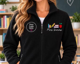 Custom Embroidered Teacher Fleece Jacket, Personalized Teacher Gift, Teacher Name Jacket, School Staff Zip Up Fleece, Christmas Teacher Gift