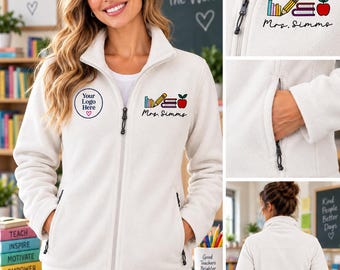 Custom Embroidered Teacher Fleece Jacket, Personalized Teacher Gift, Teacher Name Jacket, School Staff Zip Up Fleece, Christmas Teacher Gift