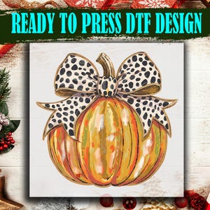 Leopard Coquette Brown Pumpkin Ready to Press DTF Transfer, Hand Drawn Leopard Bow Full Color DTF Print, Thankful Pumpkins Fall DTF Design