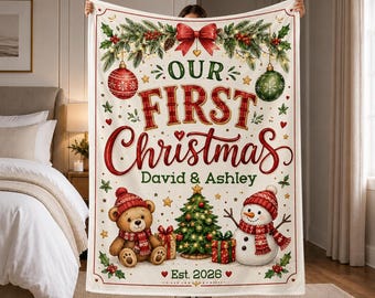Our First Christmas Blanket Personalized, Custom Couple Christmas Throw, First Christmas Married Gift