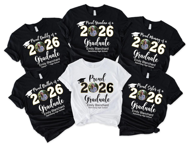 Personalized Graduation Shirts, Add The Photo Graduation Shirt, Proud Mom of a 2026 Graduate Shirts, Class of 2026 Family Graduation Shirts Bild 1