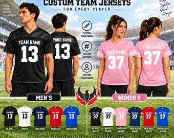 Custom Football Jersey for Women and Men, Adult Personalized Name and Number Sports Jersey, Team Uniform Gift, Game Day Shirt