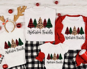 Family Christmas Shirts, Custom Personalized Family Christmas Matching Shirts, Buffalo Plaid Shirt, Christmas Tree T-Shirts, Christmas Gifts
