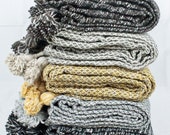 Moroccan Handmade Pom Pom Wool Throw Blankets - Solid Design