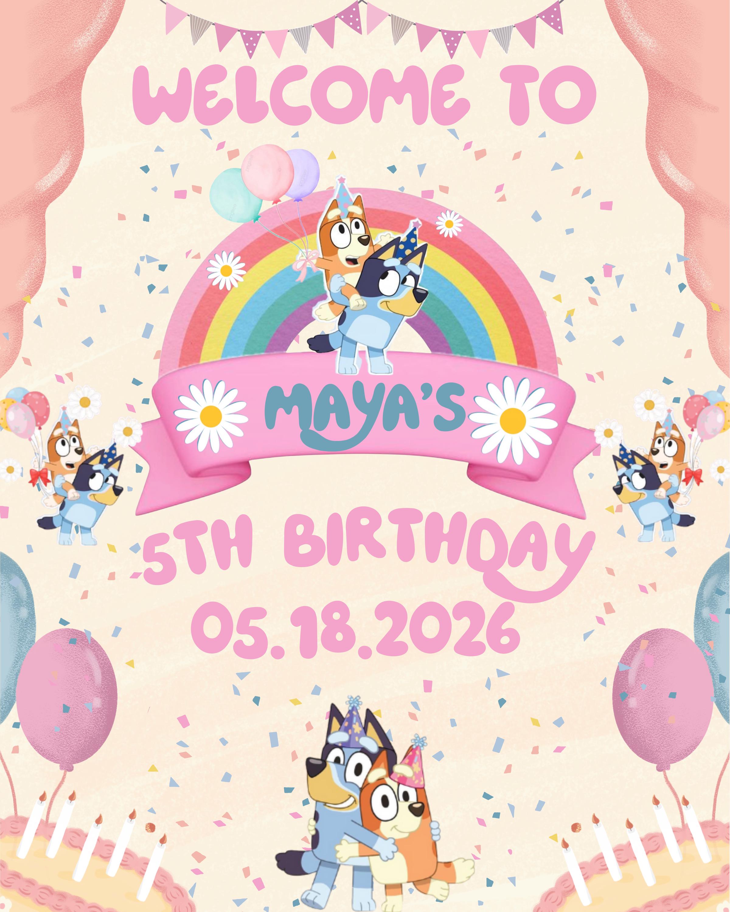Bluey Welcomesign Bluey Birthday Welcome Sign, Rainbow Balloons Party Decor (editable ...