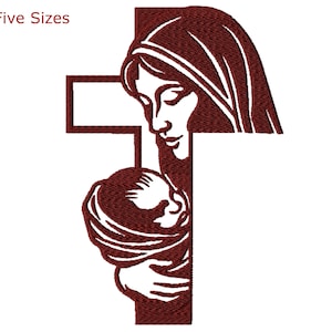 Mary and Jesus Machine Embroidery Design, Five Sizes Included, Instant Download.