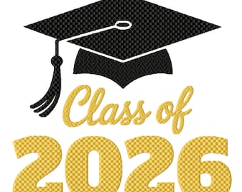 Class of 2026 Machine Embroidery Design, Seven Sizes Included, Instant Download.