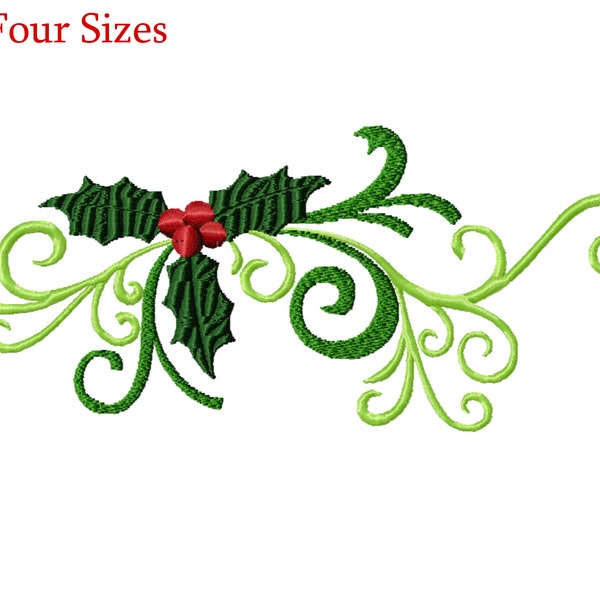 Holly Frill Machine Embroidery Design, Four Sizes Included, Instant Download.