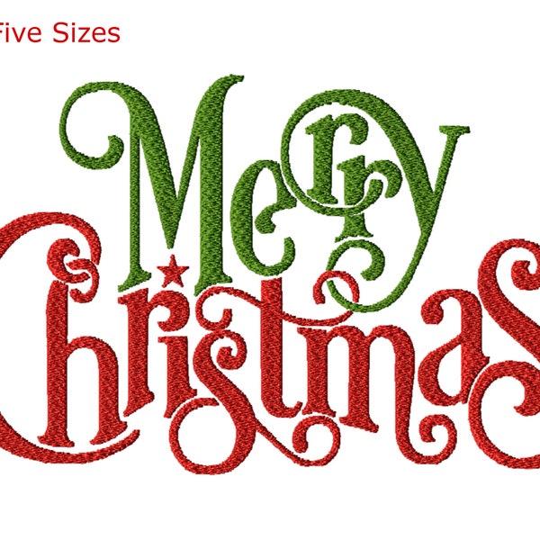 Merry Christmas Curl Machine Embroidery Design, Five Sizes Included, Instant Download