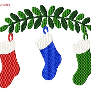 Stocking Garland Machine Embroidery Design, Four Sizes Included