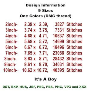 It's A Boy Machine Embroidery Design, Nine Sizes Included, Instant Download. Dst, Exp, Hus, Jef, Pec, Pes, Phc, Vp3. Xxx. Hand Digitized! image 2