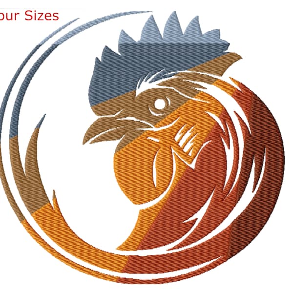 Color Shade Rooster Circle Machine Embroidery Design, Four Sizes Included, Instant Download. Pick Your Color Palette To Shade Effect!