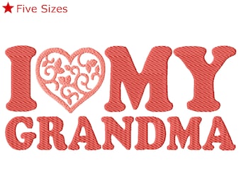 I Love Grandma Heart Machine Embroidery Design, Five Sizes Included, Instant Download.
