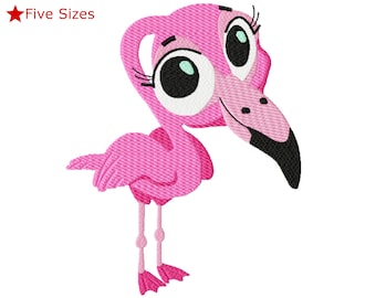 Big Head Flamingo Machine Embroidery Design, Five Sizes Included, Instant Download.
