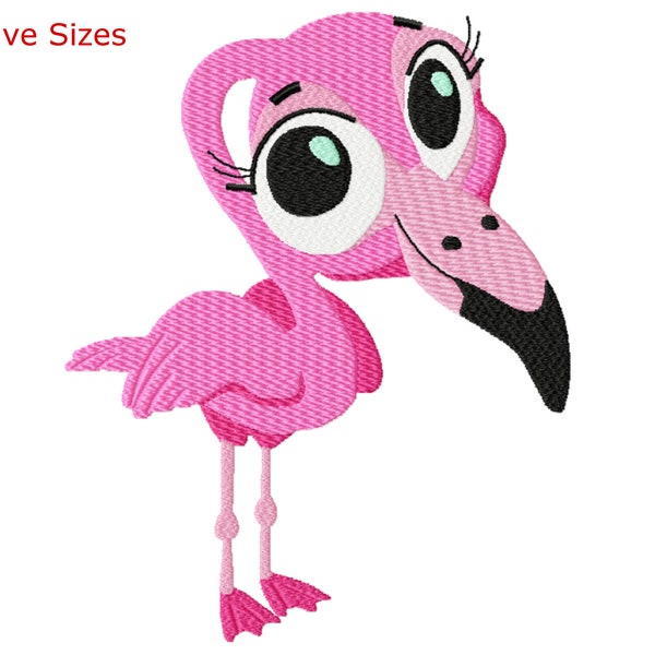 Big Head Flamingo Machine Embroidery Design, Five Sizes Included, Instant Download.