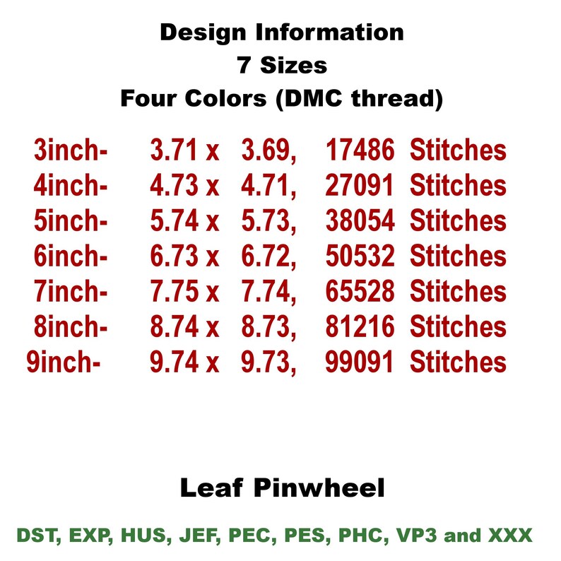 Leaf Pinwheel Machine Embroidery Design, Seven Sizes Included, Instant ...
