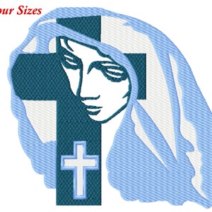 Mary Cross Machine Embroidery Design, Four Sizes Included, Instant Download