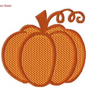 May include: Orange pumpkin with a curly stem. The pumpkin has a textured pattern.