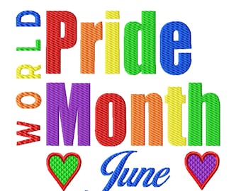 Pride Month Machine Embroidery Design, Eight Sizes Included, Instant Download.