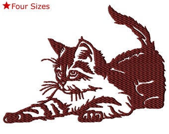 Diseño de bordado a máquina de gatito en miniatura, cuatro tamaños incluidos, descarga instantánea