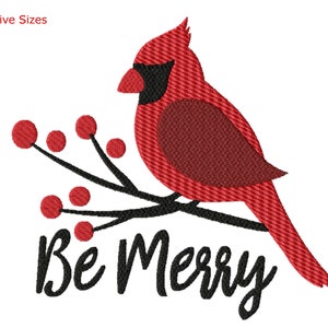 Cardinal Be Merry Stickdatei, Maschinenstickdatei, fünf Größen inklusive