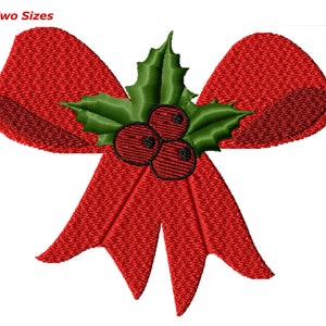 Holly Bow Machine Embroidery Design, Two Sizes Included