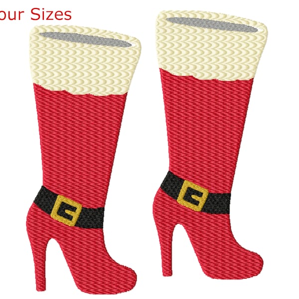 Mrs. Claus Boots Machine Embroidery Design, Four Sizes Included, Instant Download