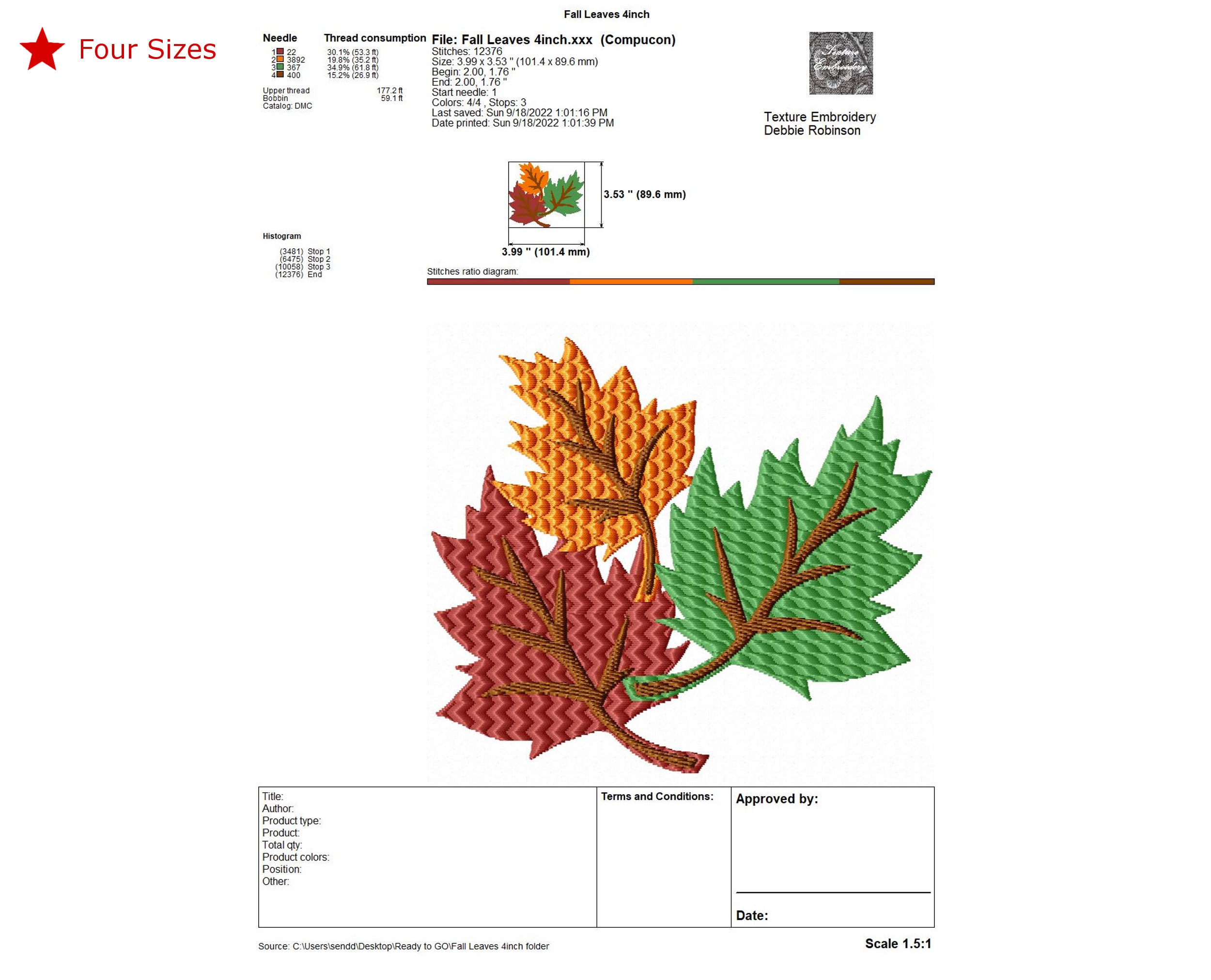 Fall Leaves Machine Embroidery Design, Four Sizes Included - Etsy
