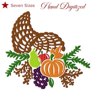Cornucopia Machine Embroidery Design, Seven Sizes Included, Instant Download. Dst, Exp, Hus, Jef, Pec, Pes, Phc, Vp3 and Xxx